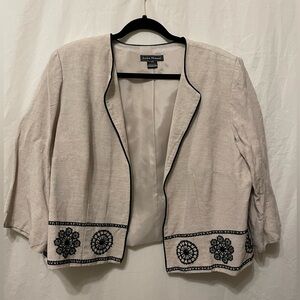 Jessica Howard Crop Jacket Blazer Vintage 80s Beads Sequins Bolero Linen Rayon